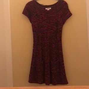 Short/cap sleeve tunic style sweater dress.